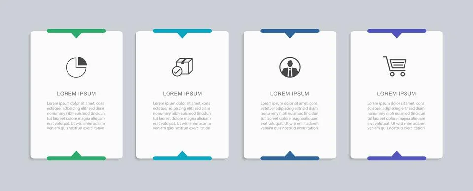Infographic template with four rectangular cards options banner steps busin.. Иллюстрация