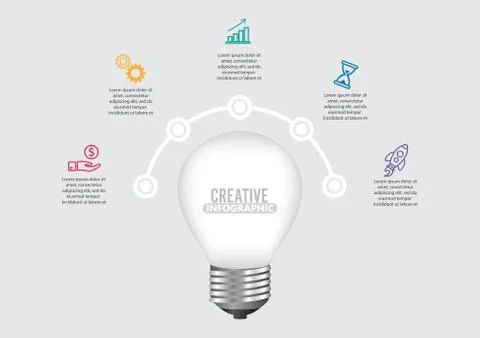 Infographic Template with Light bulbs. Vector infographic design template. Bu Stock Illustration