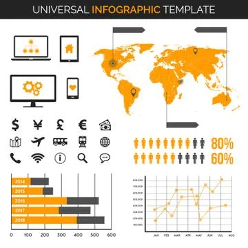 Infographic template with map, charts and icons - travel, demography and more Stock Illustration
