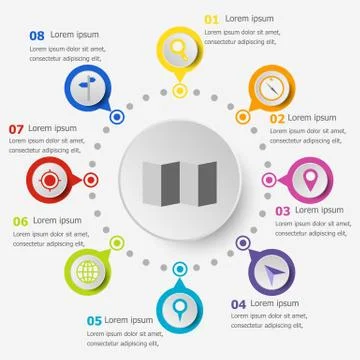 Infographic template with map icons Stock Illustration