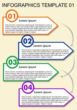 Infographic template, process in four steps. Vizualization with numbers, icons Stock Illustration