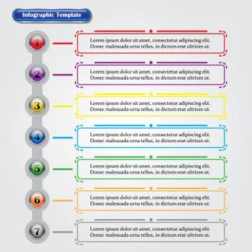 Infographic Template - Sequence Buttons With Text Boxes Stock Illustration