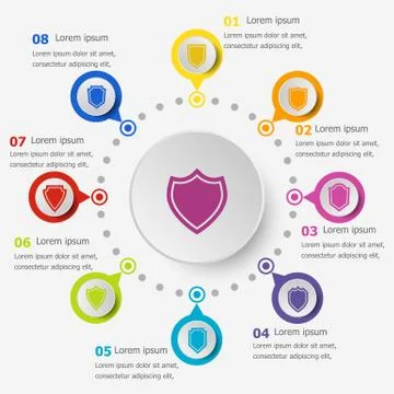 Infographic template with shield icons Stock Illustration