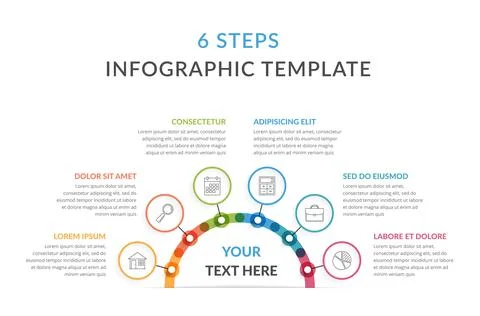 Infographic Template with Six Elements Stock Illustration