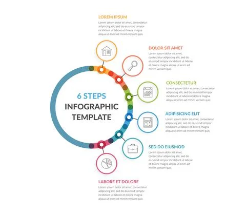Infographic Template with Six Elements Stock Illustration