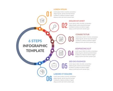 Infographic Template with Six Elements Illustrazione stock