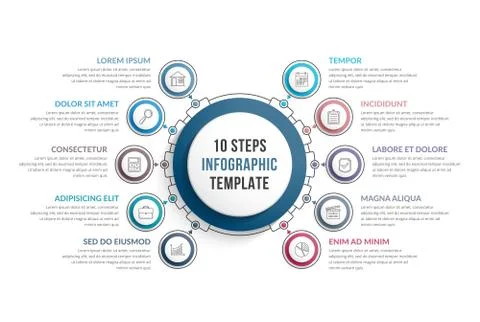 Infographic Template with Ten Steps Stock Illustration
