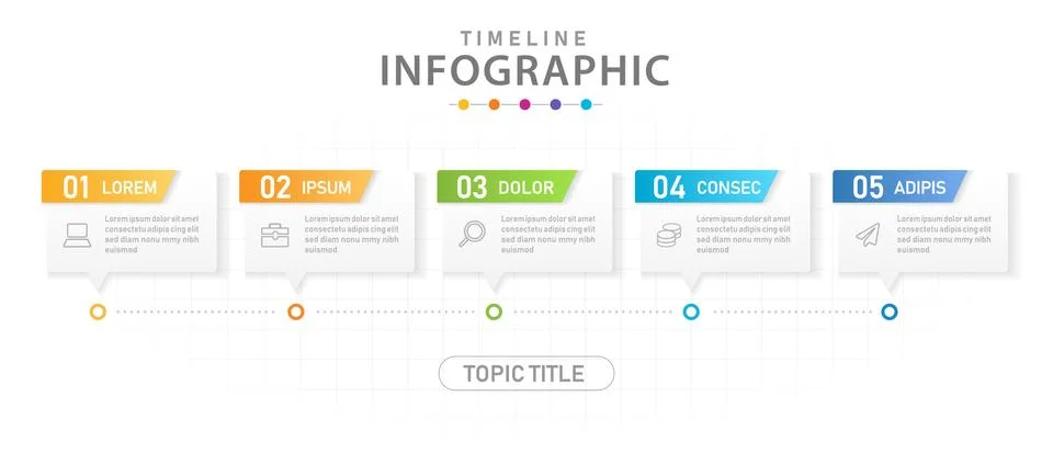 Infographic template vector 5 Steps Modern Timeline diagram calendar with box Illustration