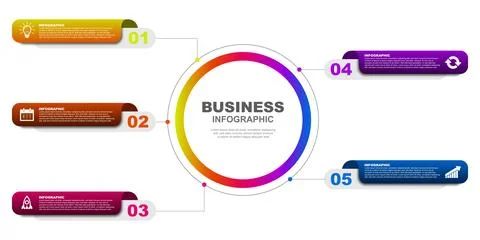 Infographic template vector design. 5 step journey timeline, simple and fla.. 스톡 일러스트