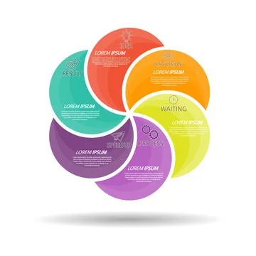 Infographic template with visual icons. 6 stages of business, training, marke Stock Illustration