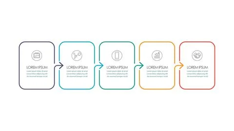 Infographic thin line frame with five steps square template イラスト素材