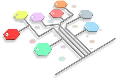 Infographic timeline report chart with hexagons Stock Illustration
