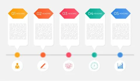 Infographic timeline style workflow process design hexagon heading use for bu Stock Illustration