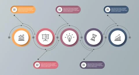 Infographic timeline template with 5 options. Can be used as a chart, diagr.. Stock Illustration