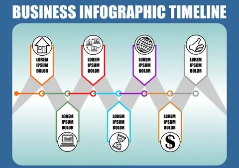 Infographic timeline template, abstract vector with seven elements, icons and Stock Illustration