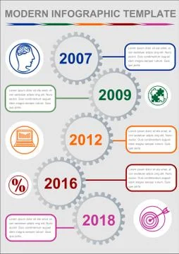 Infographic timeline template, abstract vector with five gear elements, icons Stock Illustration