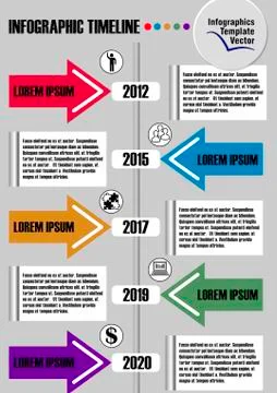 Infographic timeline visualization template, abstract vector with arrows, ico Stock Illustration