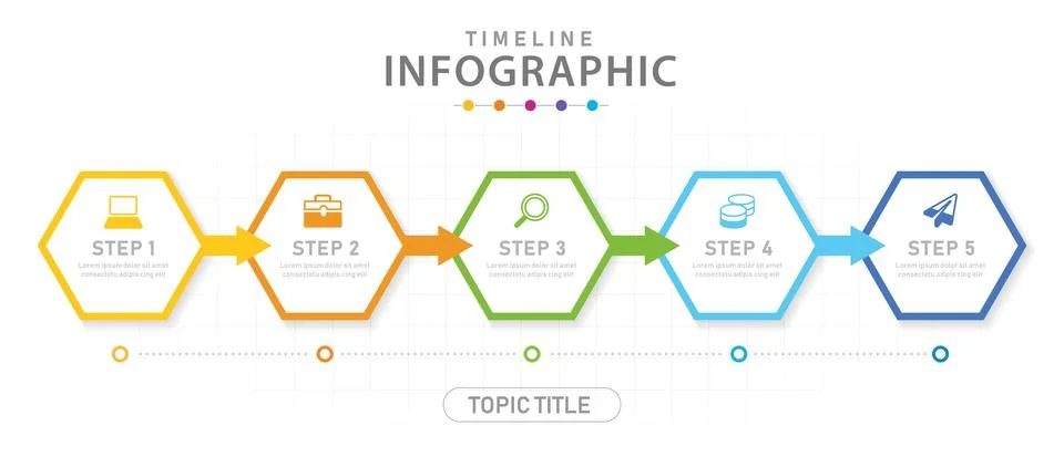 Infographic vector 5 Steps Modern Timeline hexagon diagram. Stock Illustration