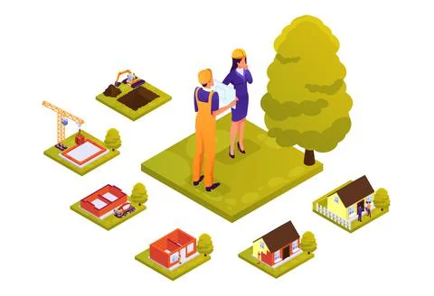 Infographic vector of a house building process. Ilustración de archivo