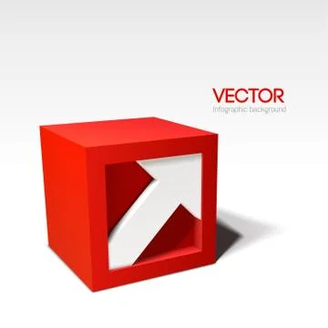 Infographic vector red 3D cube with arrow Stock Illustration