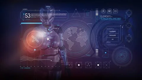 Infographic virtual panel with data on geolocation and satellite control. 스톡 일러스트