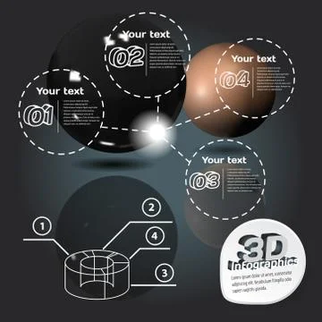 Infographics 3d with mirror balls with reflection Illustrazione stock