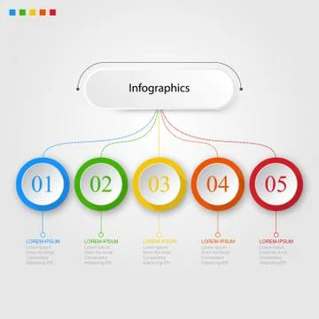 Infographics of 5 elements horizontal ,presentration timeline template step o Stock Illustration