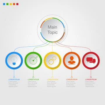 Infographics of 5 elements horizontal ,presentration timeline template step o Stock Illustration