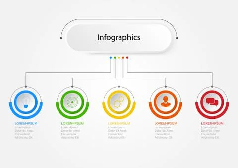 Infographics of 5 elements horizontal , presentration timeline template step  Stock Illustration