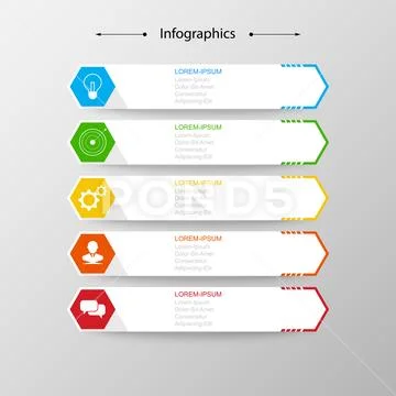 Infographics  5 hexagonal elements Infographic design vector Business concept 스톡 일러스트