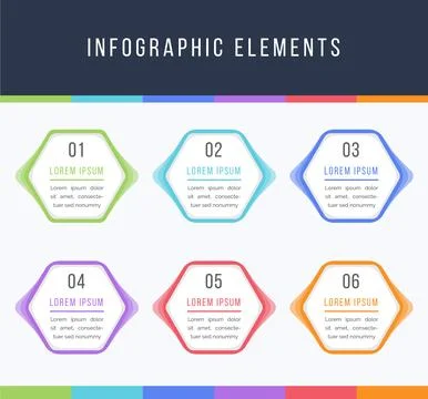 Infographics 6 Objects circle elements for business information design colorful Stockillustratie