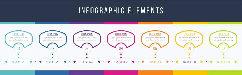 Infographics 7 elements timeline objects for business info design template イラスト素材
