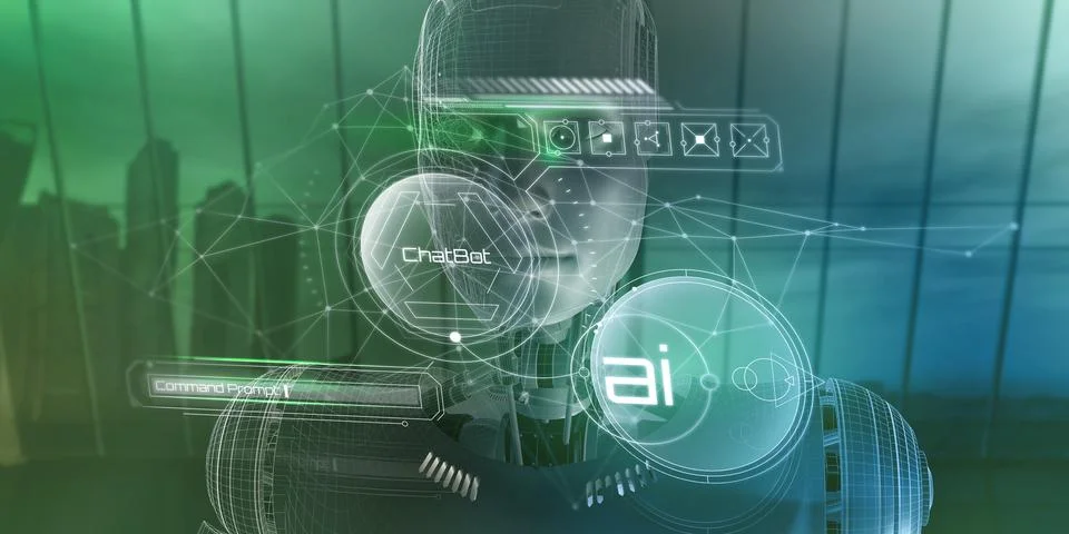 Infographics about artificial intelligence with analytics. Illustrazione stock