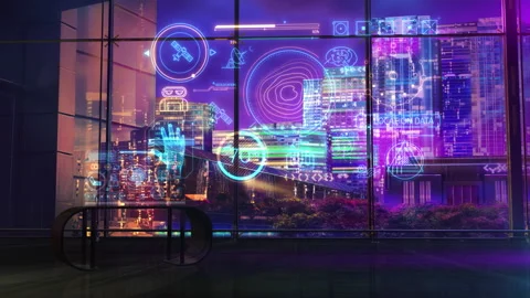 Infographics about computerization and networks. 3D render 스톡 동영상 238743489