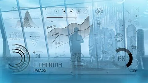 Infographics about cryptocurrencies on the background of the office. 스톡 일러스트