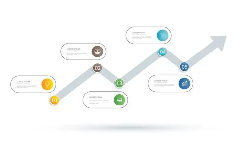 Infographics arrow timeline with 5 data template. Vector illustration abstrac Stock Illustration