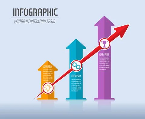 Infographics with arrows. Dynamic development, the path to success, the impro Stockillustratie