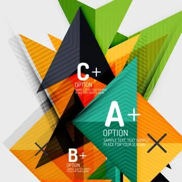 Infographics with a b c steps, option workflow layout diagram, triangle Stock Illustration