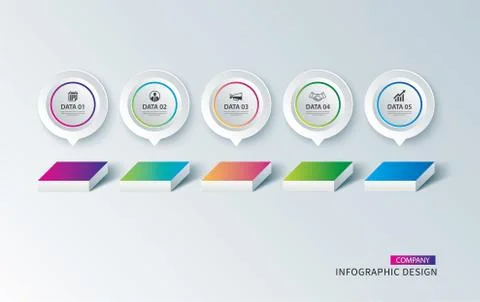 Infographics box square paper with 5 data template. Vector illustration abstr Stock Illustration