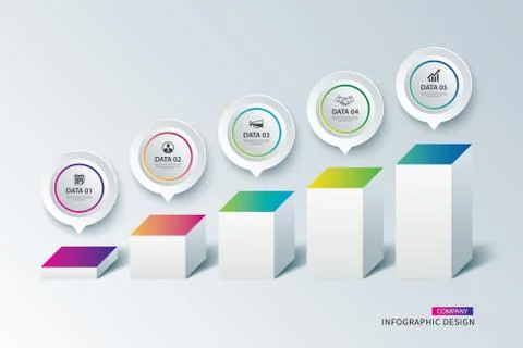 Infographics box square paper with 5 data template. Vector illustration abstr Stock Illustration