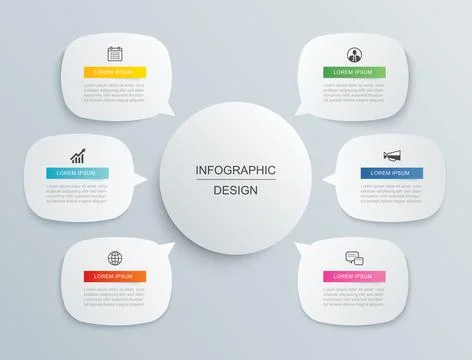 Infographics bubble data with 6 number template. Illustration business abst.. Stock Illustration