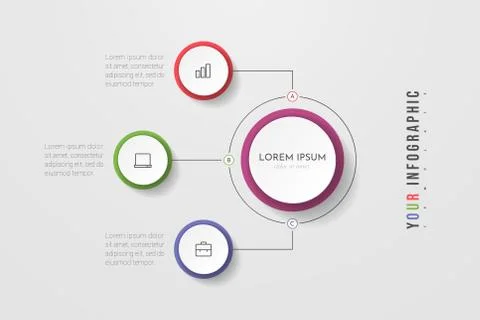 Infographics business process with 3 steps or options circles. Stock Illustration