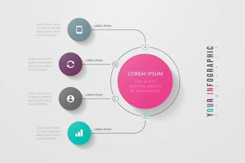 Infographics business process with 4 steps or options circles. Stock Illustration
