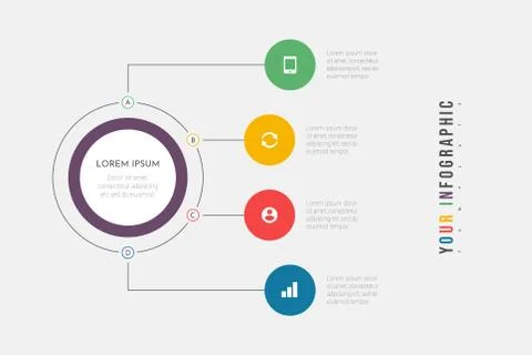 Infographics business process with 4 steps or options circles. Stock Illustration