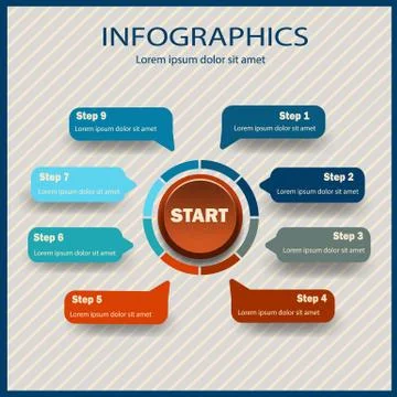 Infographics button. Technology. Infographics 5 data template. Can be used for Stock Illustration