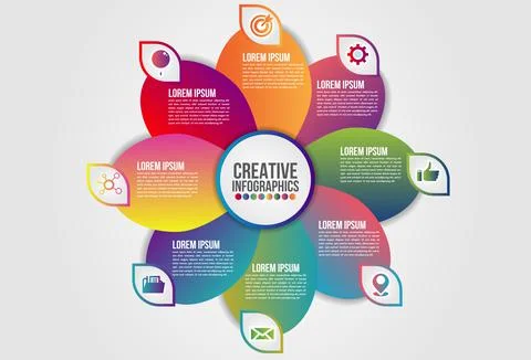 Infographics chart 8 steps options business concept horizontal timeline proce Stock Illustration