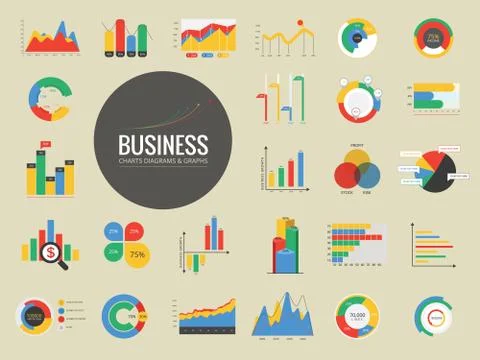 Infographics Chart Set. Charts Result Graphs Icons Statistics Financial Data Stock Illustration