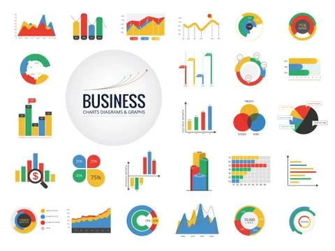 Infographics Chart Set. Charts Result Graphs Icons Statistics Financial Data Illustrazione stock