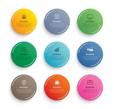 Infographics circle with 9 data template. Vector illustration abstract backgr Stock Illustration