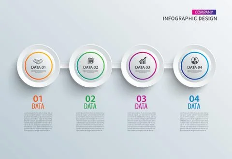 Infographics circle paper with 4 data horizontal template. Vector illustratio Stock Illustration